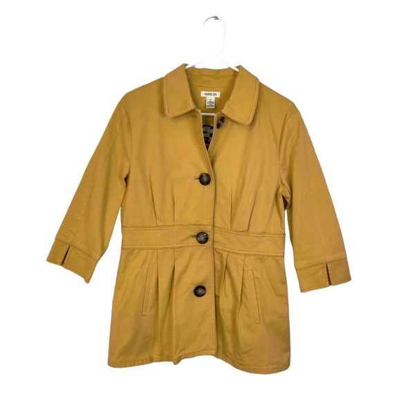 Harold's Yellow Mustard Collared Button Down 3/4 Sleeve Coat Jacket Size 8 - Picture 1 of 7